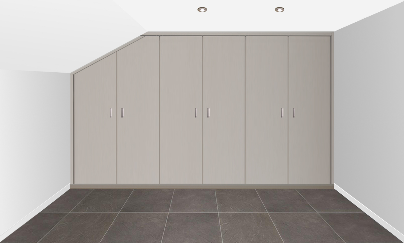 Kast tussen 2 muren met schuine hoek links