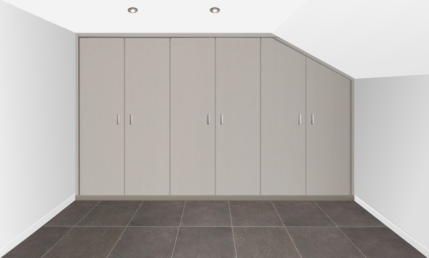 Kast tussen 2 muren met schuine hoek rechts