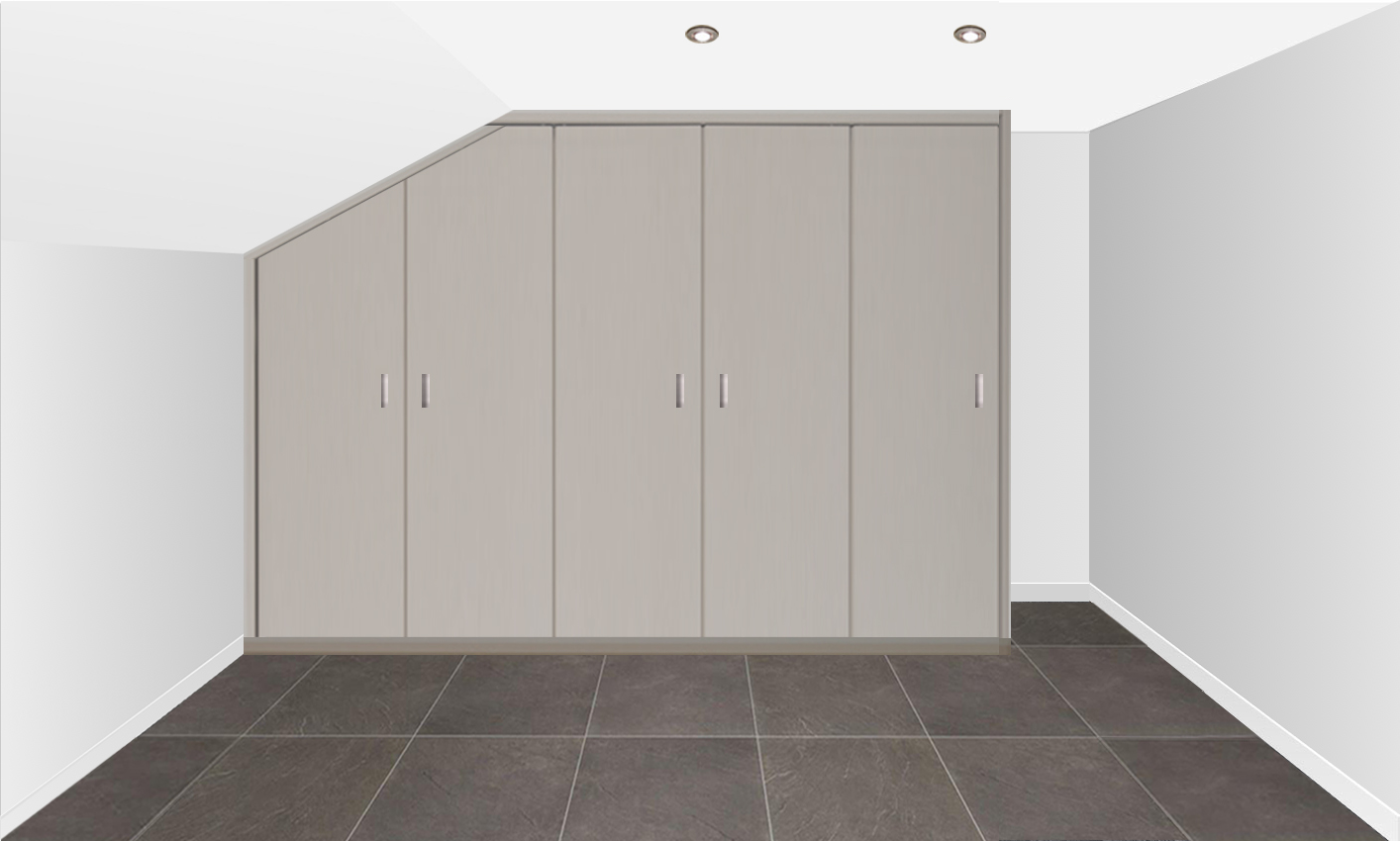 Kast tussen 2 muren met schuine hoek rechts